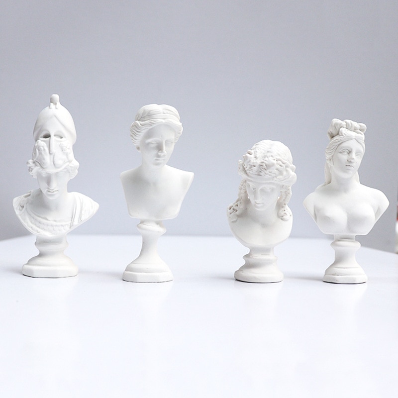 THE9 Greek Mythology Figurines Gypsum Portraits Bust Mini Gypsum Statue Drawing Practice Crafts Plaster Sculpture No